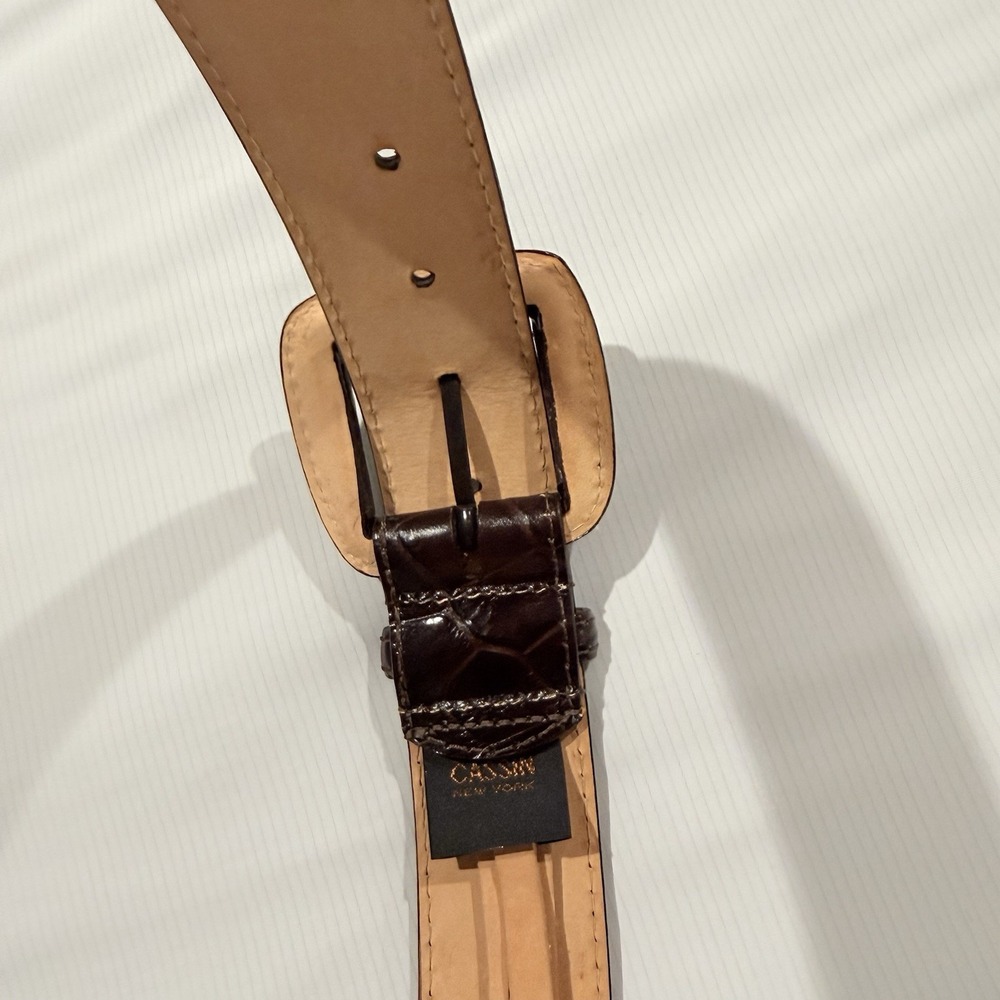 Cassin New York croc-embossed dark brown belt S Genuine Leather Women Vtg - Picture 6 of 8